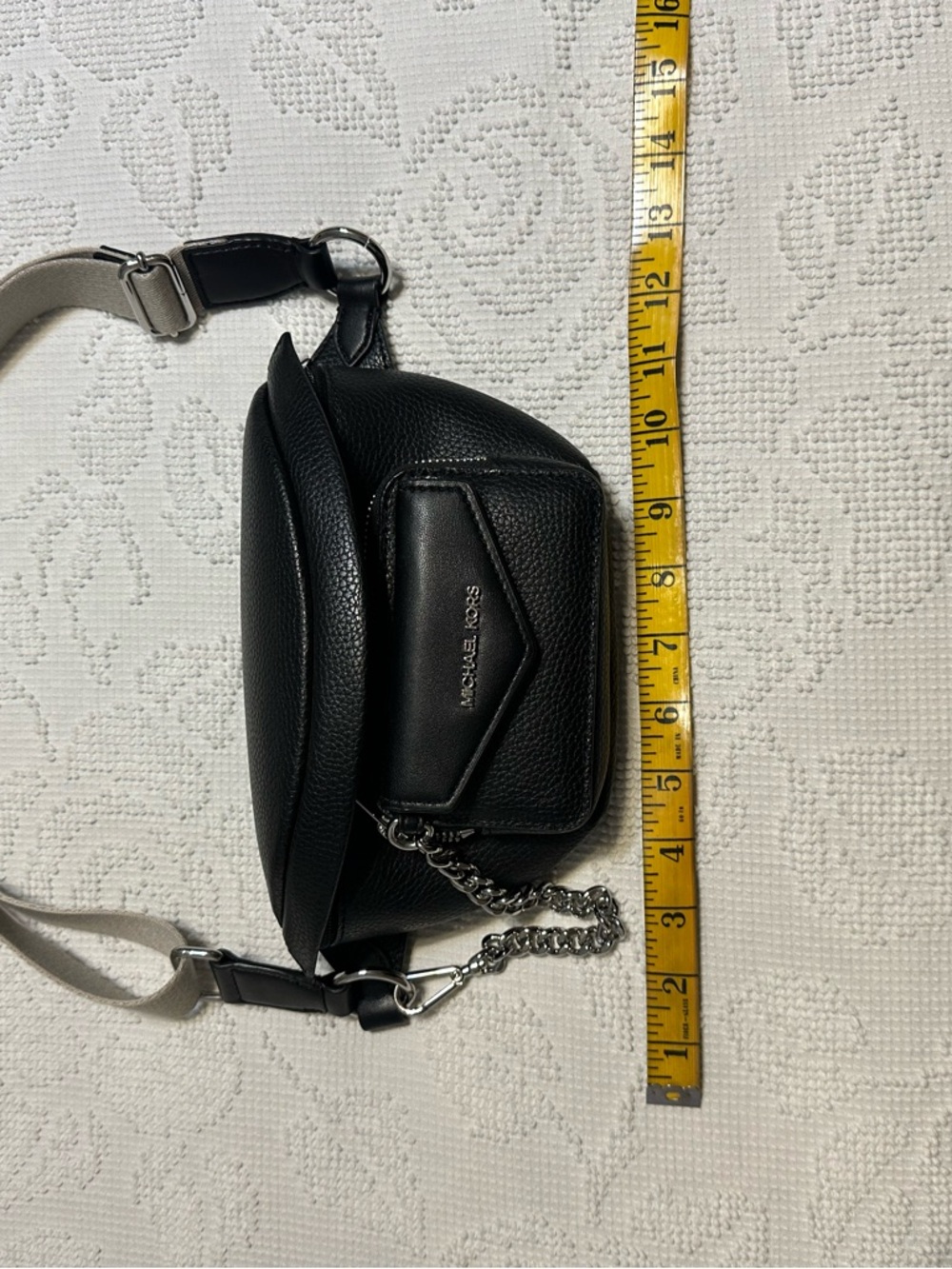 Michael Kors Black Pebbled Leather Crossbody Belt Bag with Beige Strap - Picture 6 of 7